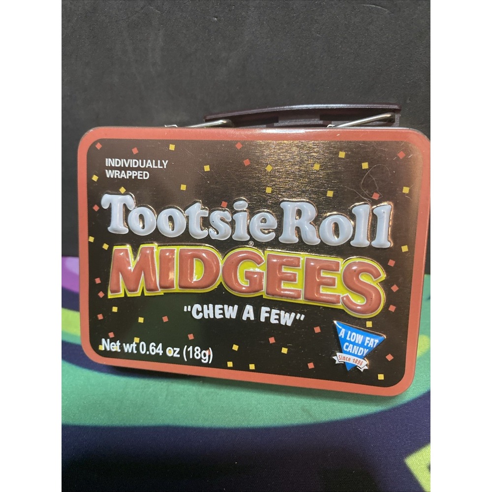 1990's Tootsie Roll Midgees Empty Miniature 3x4 Brown Tin Metal Lunchbox G3